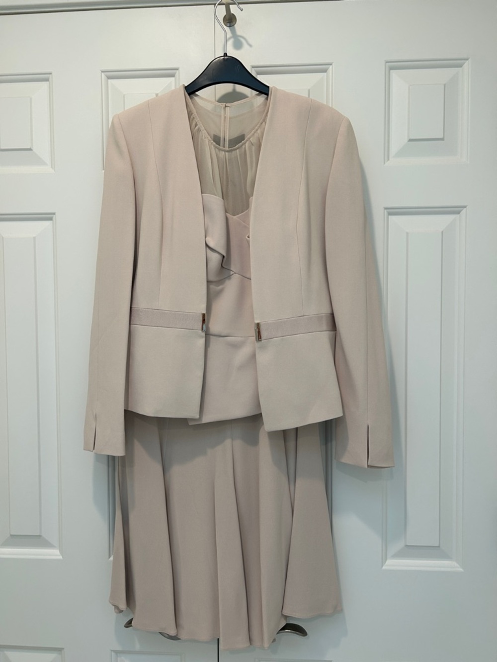 Karen Millen Blush Collarless Tailored Blazer, Peplum Top, and Flowy Skirt Set